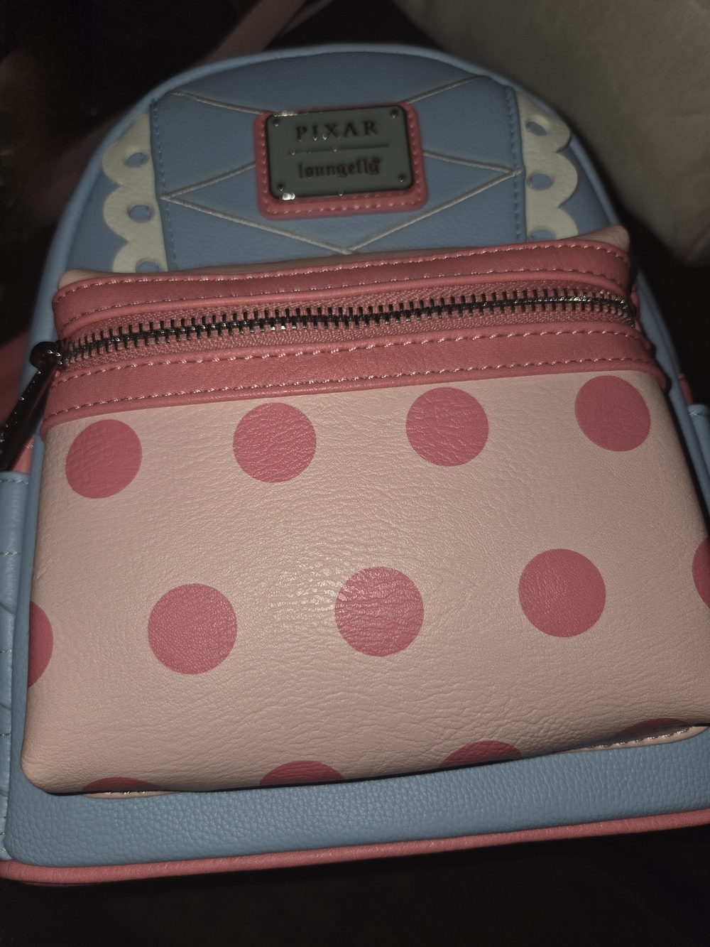 Loungefly Blue and Pink Polka Dot Mini Backpack BO peep